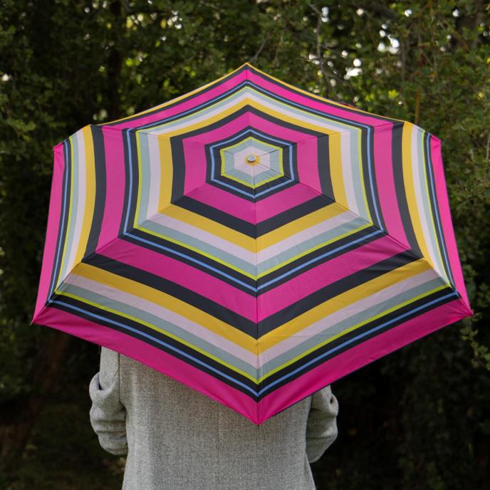 totes ECO XTRA STRONG Mini Magenta Block Stripe Print Umbrella (5 Section)